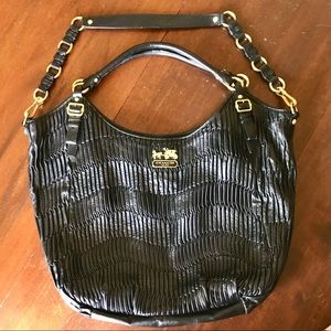 LIKE NEW! Coach Madison gathered leather large tote - black/purple